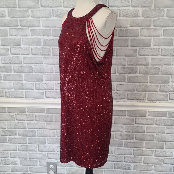 Sweet Generis Ruby Red Beaded Shoulder Sequin Mini Dress NEW 3X Flapper Glam - Picture 10 of 10